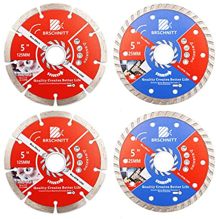 Diamant Trennscheibe，BRSCHNITT 1 Packung / 4 Stücke 125mm für Keramikfliesen Granit Marmor Stein Mauerwerk Terrazzo Pflastersteine Beton.