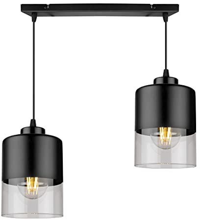 Light-Home Rome Lampenschirm Hängelampe Hängeleuchte - Deckenlampe Industrial für Wohnzimmer Schlafzimmer und Esszimmer - Pendelleuchte Glas mit Metall - 2-Flammig - Schwarz