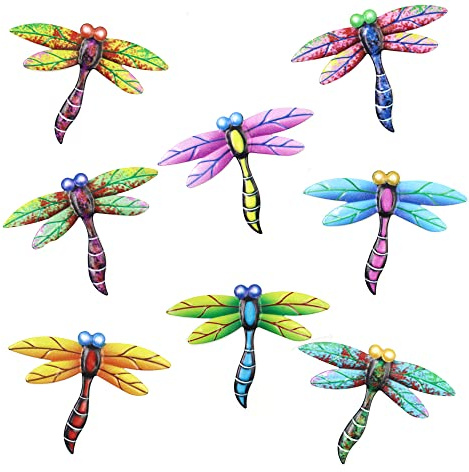 8 Stücke Metall Libelle Deko, Metall Wand Kunst Freien Hängende, Garten Dekorative Ornamente, Heimdekoration for Terrasse, Zaun, Wohnzimmer, Schlafzimmer