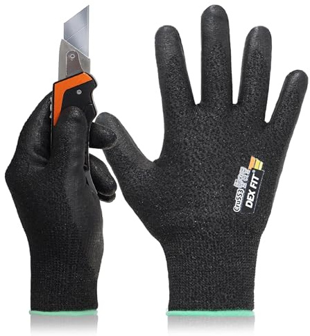 DEX FIT Guantes Anticortes de Nivel 5 Cru553 Prime, Ajuste Cómodo Elástico 3D, Buen Agarre, Recubrimiento de Espuma Duradero de Nitrilo, Táctil, Fino y Ligero, Lavable; Negro S (7) 1 par