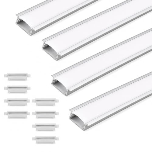 JANDEI – 4er-Pack graue Aluminiumprofile, 1 Meter lang, für die Unterputzmontage von LED-Streifen, LED-Lichtkanal mit halbtransparentem Diffusor. Inklusive Endkappen und Montageclips