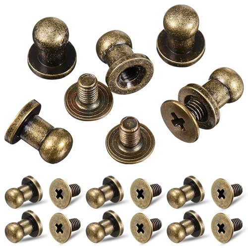 FAVOMOTO 30 Set Screws Bronze Leather Rivets Screw Rivets Belt Leather Rivets Double Caps Rivet Tubular Metal Studs Bronze