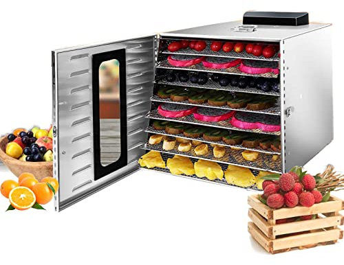 Disidratatore per alimenti in acciaio inossidabile 220V 8 vassoi senza BPA, snack per animali domestici Essiccatore per disidratazione Frutta Verdura Erbe Carne Asciugatrice elettrica