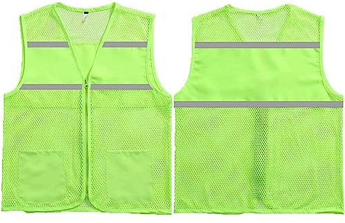 ZUMAHA Reflektierende Weste, trockene Sicherheitsweste, atmungsaktiv, reflektierendes Netz, Sicherheit, hohe Sichtbarkeit, mit Taschen, Reißverschluss, Konstruktionsweste