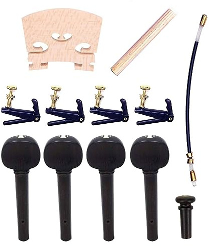 TUOREN 4/4 Violin Parts Fine Tuners Tuning Pegs Sound Post Tailgut Endpin Bridge Violin Accessory Kit 12 Pieces