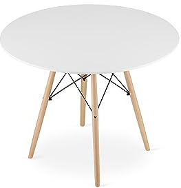 VBChome Runder Esstisch 100 cm | Moderner Tisch mit weißer MDF-Platte, Buchenholzbeinen & schwarzem Gestell | Stilvoller Küchentisch für Esszimmer, Wohnzimmer & Küche, ergonomisch & platzsparend