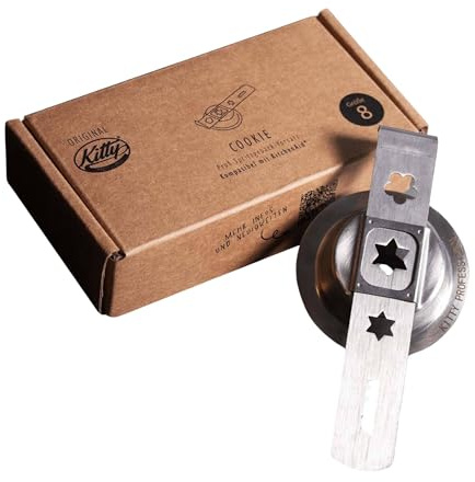Kitty Professional Spritzgebäckvorsatz Cookie Edelstahl Größe 8 mit den 4 beliebtesten Mustern auf einer Schablone kompatibel mit dem Kitchen Aid Fleischwolf - spülmaschinenfest