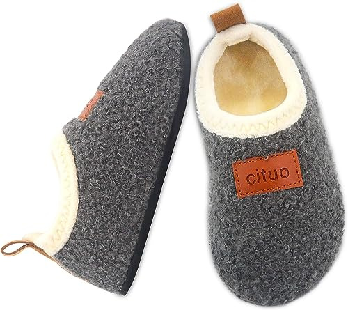 Dream Bridge Kids Sherpa Fleece Slippers with Anti-Slip Sole for Boys Girls Grey-New,5.5/6 UK Child