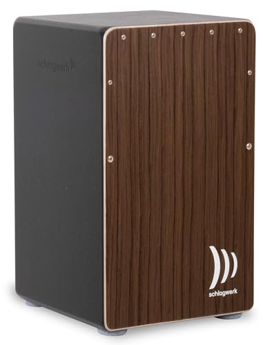 Schlagwerk CP90 Cajon Rudiments Vintage Walnut Large - Cajon Instrument mit zwei Snare Teppichen 50 x 30 x 30 cm - schwarze Seiten und Front mit Wahlnussholz Designfurnier - Made in Germany