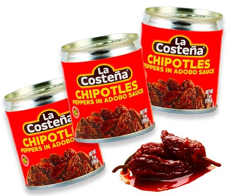 Sauce de piments chipotle en adobo de La Costeña - Lot de 3 (199 g chacun) - Piments épicés fumés dans une sauce tomate épicée - Idéal pour les plats mexicains