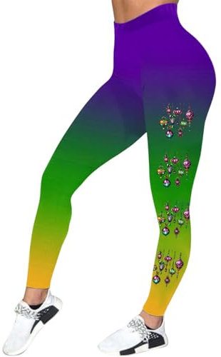 Mardi Gras Kompressionsstrumpfhose für Karneval, sportlich, hohe Taille, Yogahose, bunte Po-Leggings für Damen, Outfits, dehnbar, hohe Taille, Outwear, Hose, Po-Lifting, Damen-Leggings, AG, XL