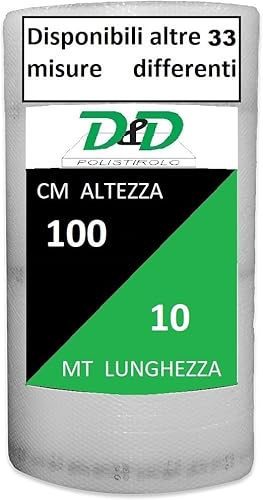 D. & D. Polystyrol, Luftpolsterfolie (H 100 cm x 10 mt/l) für Verpackung und Versand – Made in Italy – Luftblasen zum Schutz, zum Polstern, Verpacken von Gegenständen im Transport (H 100 cm x 10 mt/l) | Hergestellt in Italien, Luftblasen zum Schutz und zur Polsterung, 35 g/m² + HD = 55 g/m² – Verpackung von Gegenständen