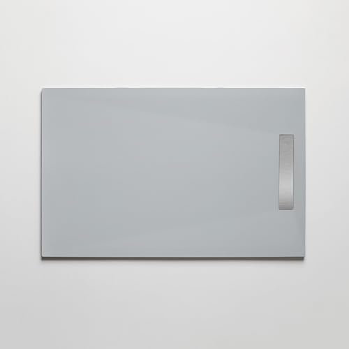 Duschwanne aus Kunstharz, 100 x 140 cm, Stein-Finish in Grau – Modell PURE mit Edelstahlgitter und Ablaufgarnitur im Lieferumfang enthalten