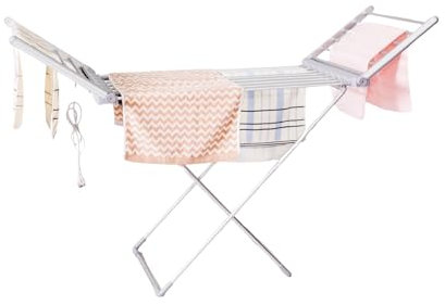 BARGAIN FACTORY Electric Heated Folding Clothes Airer | Aluminium Clothes Drying Rack | 230w Energy-Efficient 18 Heated rails indoor airer | Winged Electric Clothes Dryer Rack