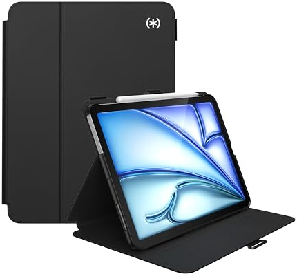 Speck New iPad Air 11 Case (2024) - Fits iPad Air (2024/2022/2020, 6th/5th/4th Gen) with Pencil Holder, Drop & Camera Protection, Slim Multi Range Stand, Balance Folio - Black/Black/White