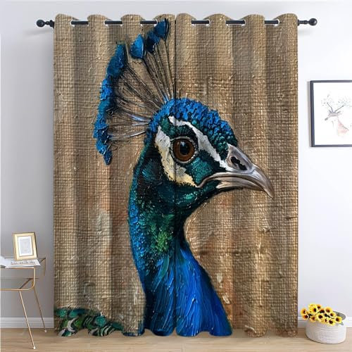 Verdunkelungsvorhänge Pfau Vogel B117 x H138cm Blickdichte Vorhänge Thermovorhang mit Ösen Kälteschutz Gardinen 2er Set, für Wohnzimmer Schlafzimmer