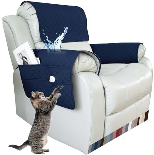 NNSMUN Sesselschoner Sesselauflage Sesselbezug rutschfest Armlehnenschoner Fernsehsessel Bezug Relaxsessel BezüG mit Armlehnen und Taschen (Navy Blau,1 Sitzer (3 PCS))
