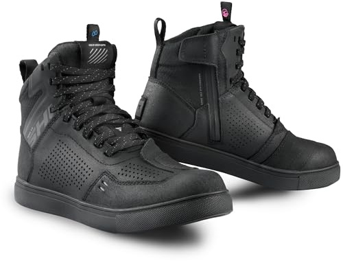 SHIMA REBEL 2.0 motorcykelsko dam vattentätt läder godkända sneakers ankelskydd sidodragkedja halkfri sula basket sommar trail-stövlar (dam, vattentät svart, 39)