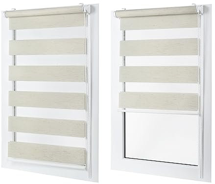 Doppelrollo ohne Bohren – Sichtschutz und Sonnenschutz, Klemmfix – Bahamabeige, 90 cm breit (Stoffbreite) x 150 cm hoch (Fensterhöhe) – Duo Rollo für Fenster/Tür, lichtdurchlässig/verdunkelnd