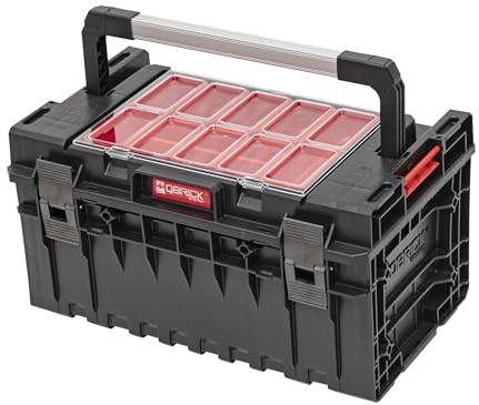 QBRICK - Werkzeugkasten Leer - Werkzeugbox mit Organizer - Sortierkasten aus Robustem Kunststoff - Werkzeugkoffer mit Trennwänden, Stapelbar - System ONE 2.0 350 Expert