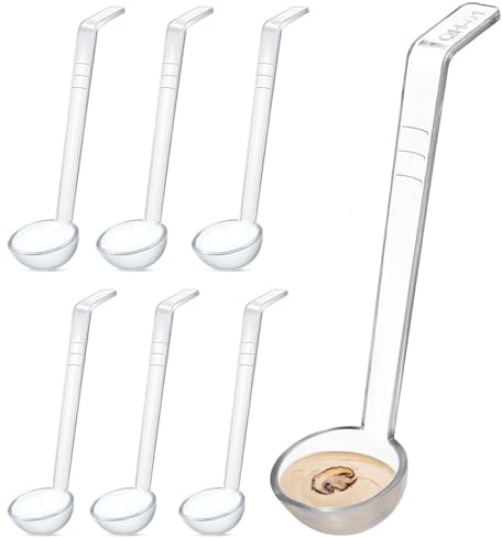 Lot de 6 petites louches transparentes de 20,5 x 5,5 cm, 28,3 g pour sauce, bol à punch en plastique, cuillères de service pour vinaigrette, soupe, cocktail, sauce, jus de fruits, fête, banquet,