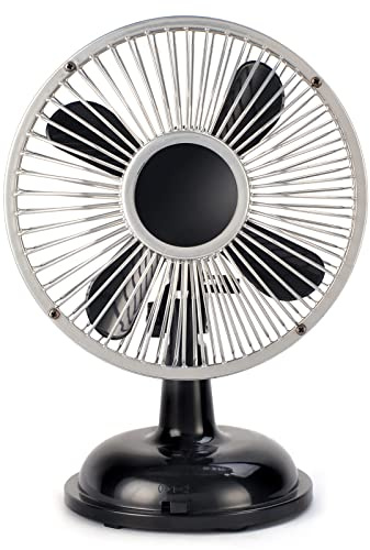 MARCBUSE Ventilateur de bureau oscillant rétro à 2 vitesses 14,5 cm alimenté par piles USB/AA pour l'extérieur, voyage, randonnée, camping, escalade