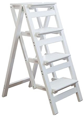 Sgabello Alto Pieghevole in Legno per Scala da Arrampicata, Cucina per la casa, Multiuso, 4 gradini, sgabelli, scalette Pieghevoli Portatili, sedie, Bianco