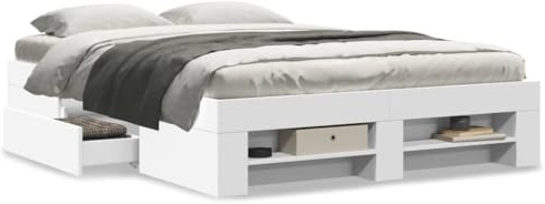 IKAYAA Bett 120x200 mit schubladen Bettgestell 120x200 mit stauraum ohne kopfteil Stauraumbett Bettgestell mit Lattenrost -Weiß-120 x 200 cm