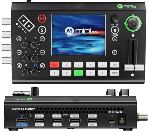 Commutateur de mixage vidéo RGB link Mini ISO - Commutateur 4K tout-en-un 10 canaux avec entrées Quad HDMI/SDI, écran tactile 3,5, contrôle PTZ, clé Chroma, double sortie HDMI et streaming