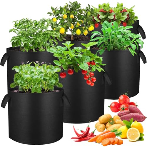 TZPAUG Lot de 6 Sac de Plantation Non Tissé 11L avec Poignées Renforcées, Sac Plantation Pomme de Terre, Sacs de Culture en Tissu Non tissé Pots pour Plantes, Tomates, Fraises, Légumes (3 Gallons)