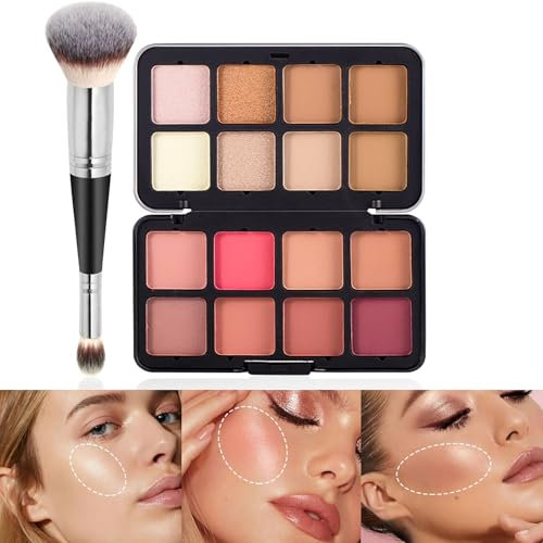 Joyeee Fard Illuminante Contouring Viso, 16colori Multiuse Blush Hignlighter Blush in Polvere Make Up Palette per Guancia Occhi Labbra Lunga Durata Penna Trucco per Ragazze Donne Makeup Regalo Set