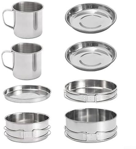 Ensemble d'ustensiles de cuisine de camping en acier inoxydable de 8 pièces, parfait pour les besoins de cuisine en plein air