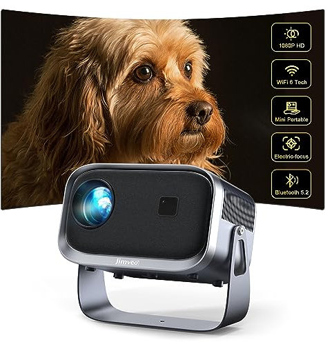 Videoprojecteur: 360° Rotating/ 3S Remote Focus/ ±45° Keystone 25000LM 1080P HD, Projecteur Video WIFI6 Bluebooth Jimveo E18 Retroprojecteur Portable Home Cinéma pour HDMI/iOS/Android/USB