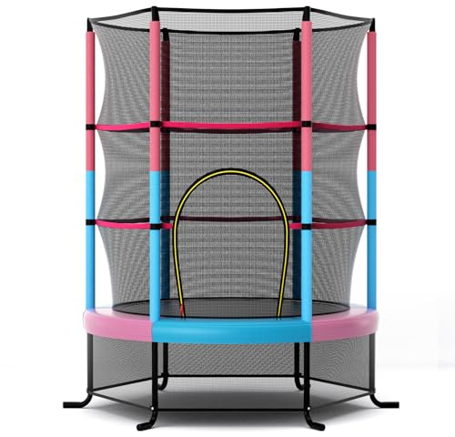 COSTWAY Ø165cm Gartentrampolin mit Sicherheitsnetz, Trampolin bis 135KG belastbar, Indoor-/Outdoortrampolin für Kinder ab 3 Jahre