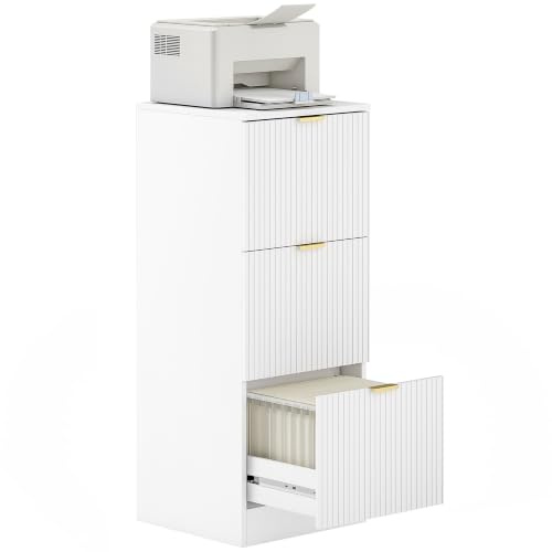 HOMCOM Büro-Schubladenschrank mit 3 Schubladen Schreibtisch-Schubladenschrank mit gerillten Fronten Aktenschrank für A4 oder Letter Format für Arbeitszimmer 40x40x101 cm Weiß