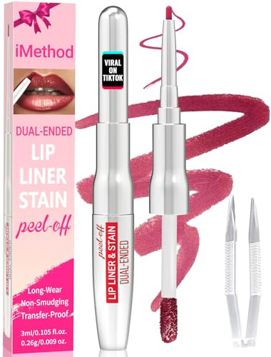 iMethod Lip Liner Stain - Lip Stain, 2-In-1 Dual-Ended Peel Off Lip Stain with Tweezer, Natural Long Lasting Peel Off Lip Liner, Easy to Use for All Skin Types, Stay All Day, Mauve | 2-In-1, With Tweezer, Natural Long Lasting, Transfer-Proof, Highly Pigmented, Easy to Use, All Skin Types