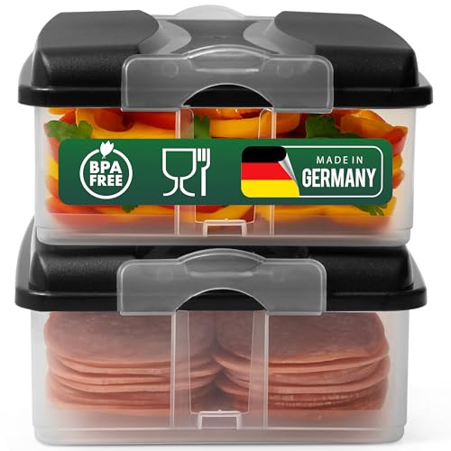 Novaliv 2x Frischhaltedosen groß mit 2x Deckel, stapelbar für Kühlschrank & Gefrierfach, Vorratsdosen Set Aufbewahrungsbox Organizer, für Aufschnitt Wurst Käse Obst Gemüse, Meal-Prep Dosen Box