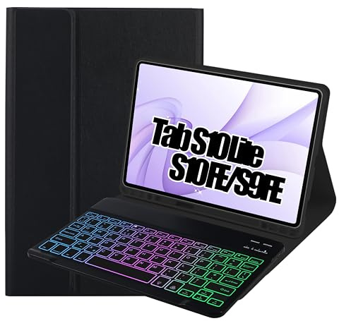 SUEEWE Case with Keyboard for Samsung Galaxy Tab S10 Lite 2025/S10 FE 2025 & Tab S9 FE 10.9 inch, 7 Color Backlight, Wireless UK Layout keyboard, Removable Detachable, Black