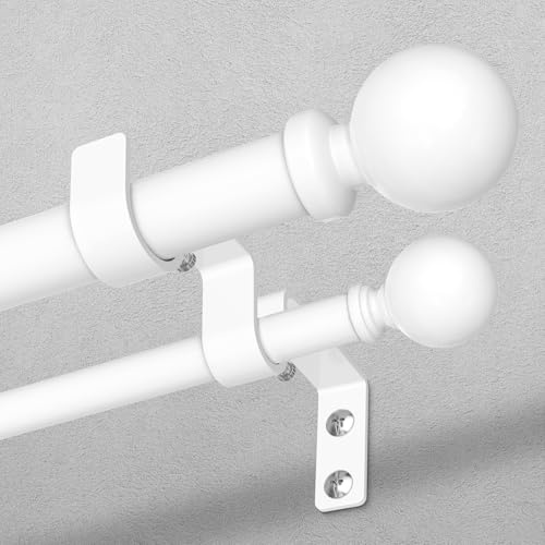 Wolistsa 36-122 Inch Double Curtain Rod, White Heavy Duty Dual Rods