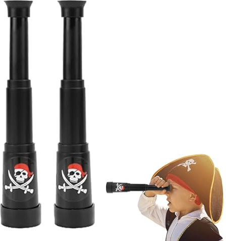 2-Stück Piraten Fernrohr für Kinder,Fernrohr Kinder Piraten Spielzeug,6 bis 14 cm Ausziehbares Teleskop-Fernrohr,Kindergeburtstag Set für Piratenzubehör Spielzeug,Piratenabenteurer-Geschenk für Kinder
