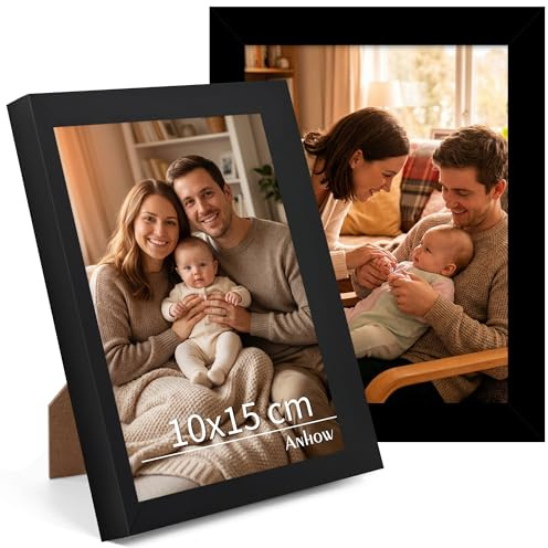 Anhow Set di 2 Cornice 10x15 cm (4 x 6 Pollici), Cornice Foto per 10x15 cm Foto, Cornici Portafoto per la Decorazione - Nero / 2 Pezzi