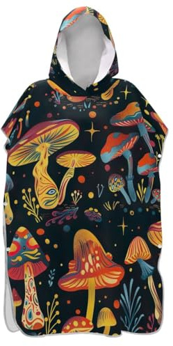 Wearable Surf Poncho Changing Robe for Adul Beach Hooded Bath Towel Retro Mushroom Unisex Adult Poncho with Hood