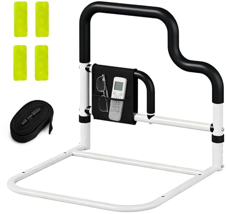 Apasiri Riel de asistencia de cama para mujeres mayores y embarazadas – Mango de soporte ajustable con agarre de espuma antideslizante y bolsillo de almacenamiento – Marco de metal estable, ayuda de