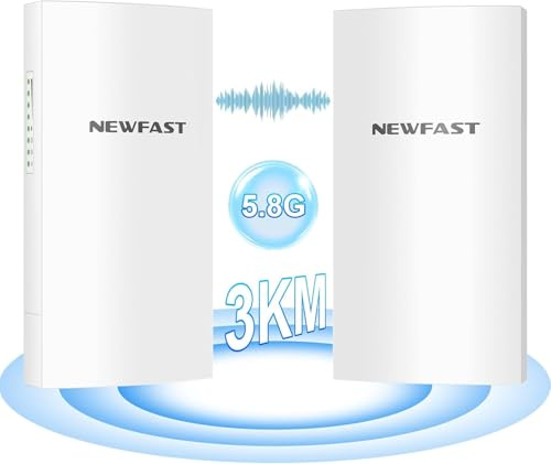 NEWFAST Outdoor CPE,300Mbps Neuester Outdoor WLAN Access Point Für Bauernhof,WLAN Bridge mit 11dBi Antenne,5.8G 3KM Getriebe stabil,48V POE Power,Wasserdicht,Supports Bridge/AP/Repeater/Routing Modus