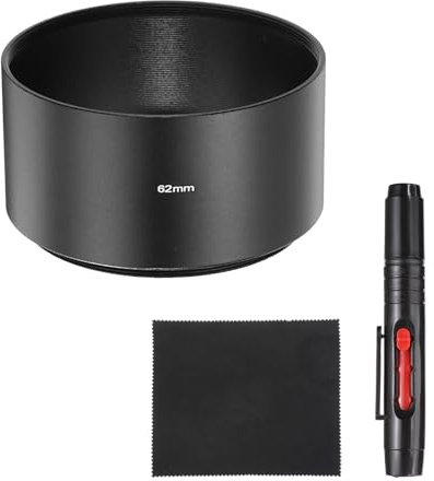 PATIKIL Paraluce Per Obiettivo 62mm Standard A Vite Lunga Montatura Paraluce A Vite In Metallo Per Fotocamera Con Panno Di Pulizia E Penna Di Pulizia Nero