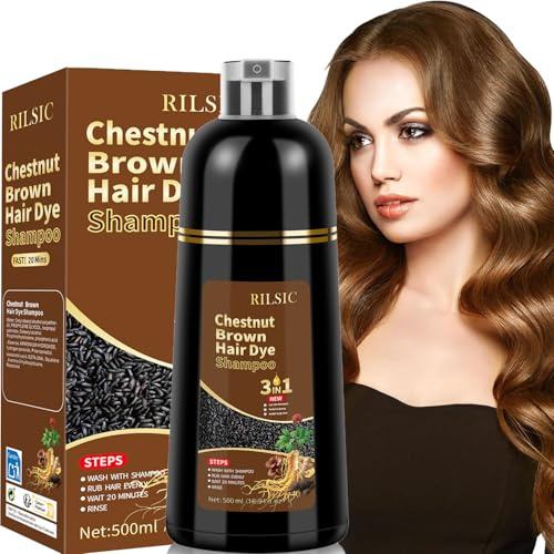 Hårfärgningsschampo 3 i 1, Hair Color Shampoo 3-in-1 for Grey Hair, Hair Dye Shampoo, Hårfärgning på några minuter för Män och Kvinnor (Kastanjebrun, 500ML)