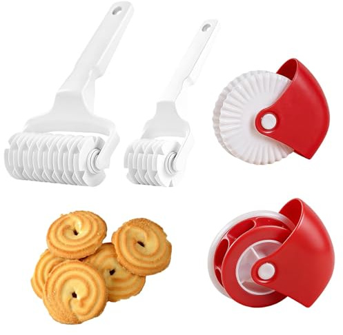 2Pcs Pastry Lattice Roller Cutters, Non-Slip Handle Dough Cutter Wheel, Baking Tool for Cookie Pie Pizza Crust & Bread Decorations