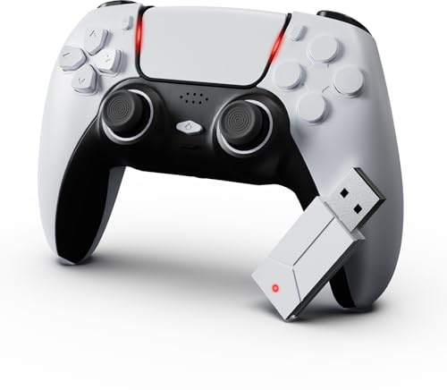 gamtooy Mando Play5 con adaptador 2.4G compatible con Play5/Play4/PC, compatible con Turbo, programable, vibración, sensor de movimiento, conector de audio, versión actualizada requerida