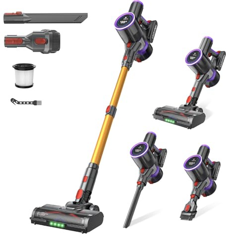 UKDMROX Cordless Stick Vacuum Cleaner: 550W 50KPA 45Mins with Powerful Suction, Self-Standing Lightweight Wireless Rechargeable Handheld Vacuum with Touch Screen for Home Pet Hair/Carpets/Floors