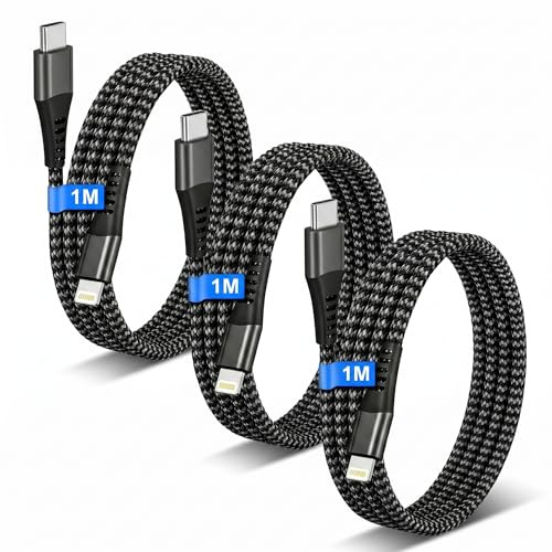 Anssan Cable USB C a Lightning 1M 3Pack, [Certificado MFi] Lightning USB C 9V/3A Cable Phone Carga Rapida Nylon Cabo cable Cargador Phone USB-C para iPhone 14 13 12 Pro 11 Max XS SE 2020 iPad
